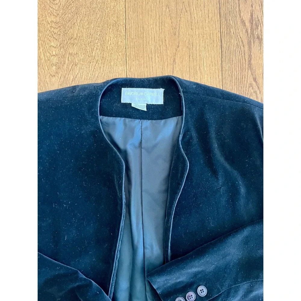 Vintage Emporium Capwell Black Velvet Blazer Jacket Boxy Open Front